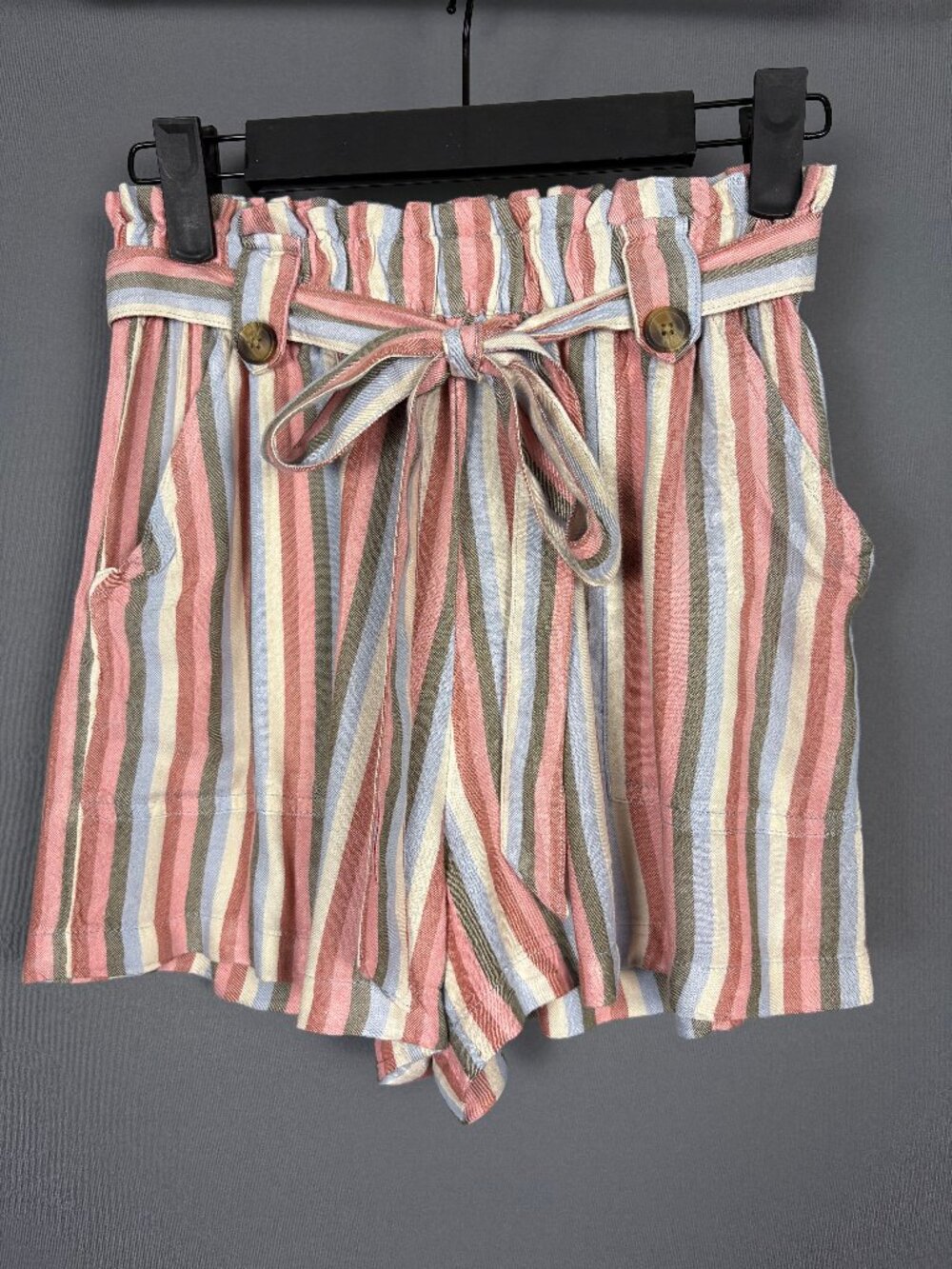 American Eagle Paperbag Shorts XS Pastel Striped Tie Waist High Rise